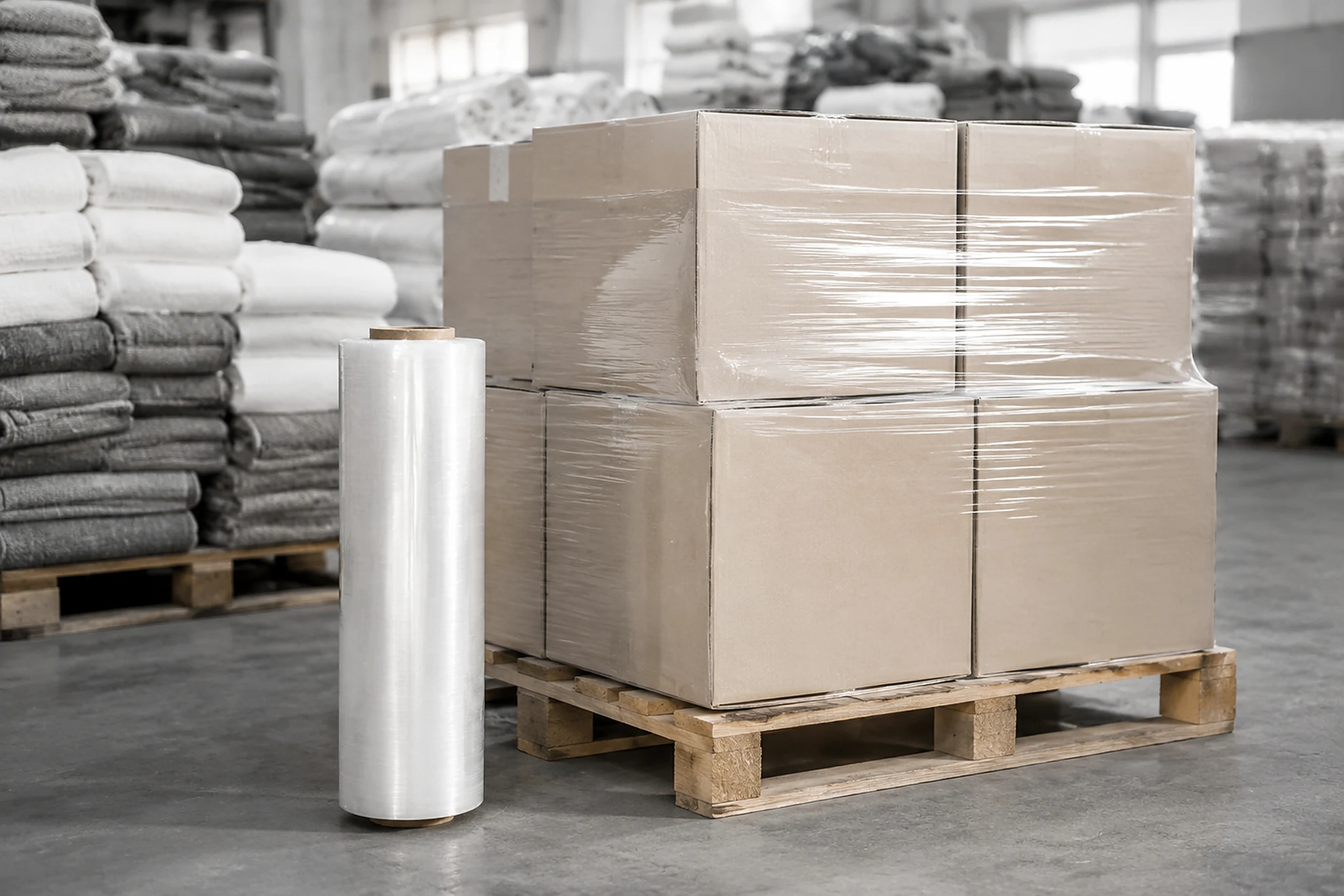 Textile cartons being wrapped and labelled for dispatch
